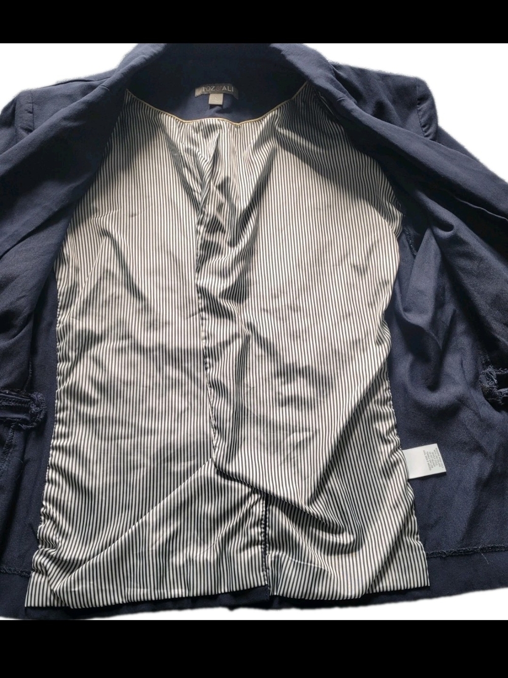Roz & Ali Women’s L Navy Blue One Button Blazer Stretch Career Work Jacket - Picture 4 of 10